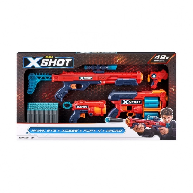 Set lanciatori X-Shot Excel Hawk & Xcess & Fury 4 & Micro