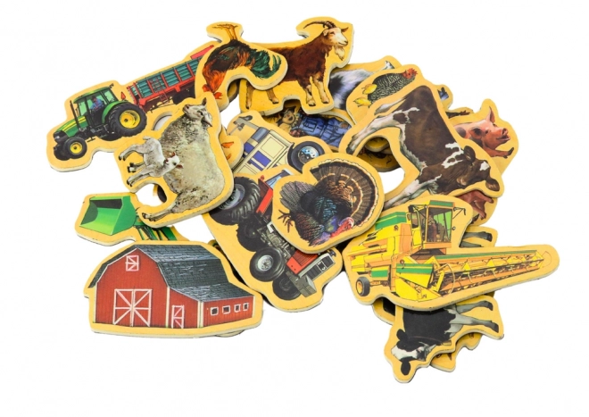 Set di magneti in legno Animali domestici e macchine agricole