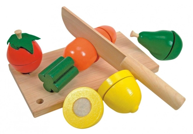 Set di frutta e verdura in legno da tagliare