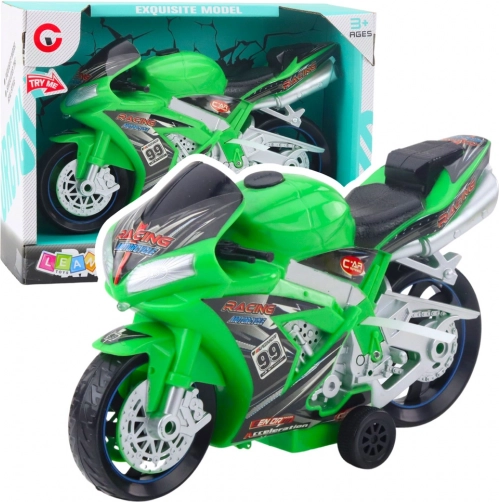moto da corsa giocattolo verde con luci e suoni