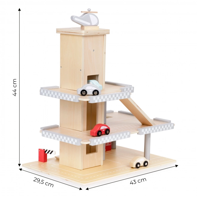 Garage in legno a 3 livelli con ascensore e macchinine ECOTOYS