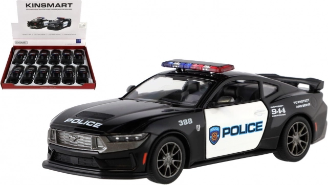 modello d'auto in metallo Ford Mustang Dark Horse Police 2024 1:38 a retrocarica, 13 cm