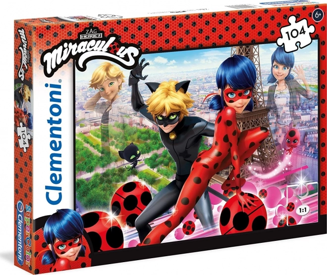 Puzzle CLEMENTONI Miraculous Ladybug e Cat Noir a Parigi 104 pezzi