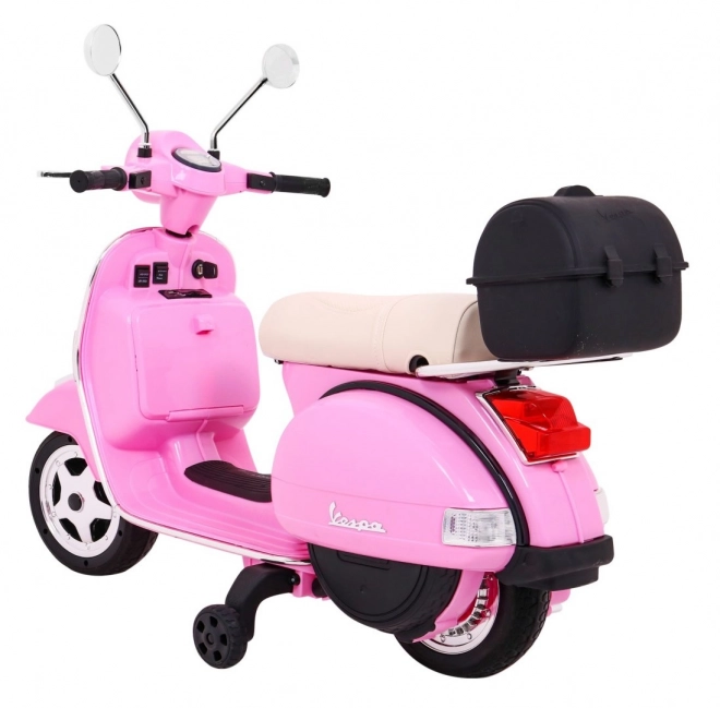 vespa elettrica per bambini rosa con ruote ausiliarie e audio