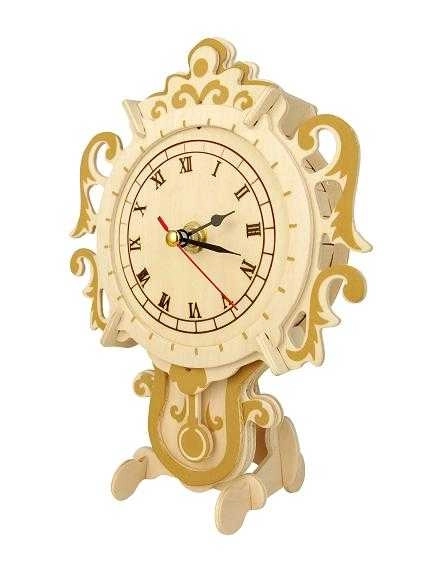 Puzzle 3D in legno con orologio su supporto