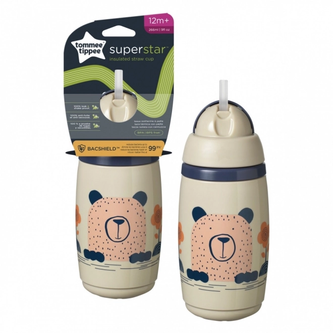 Bicchiere anti-goccia Superstar con cannuccia per bambini Tommee Tippee 266 ml Grigio