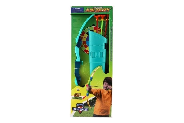 Arco 52 cm con 3 frecce a ventosa in plastica con faretra