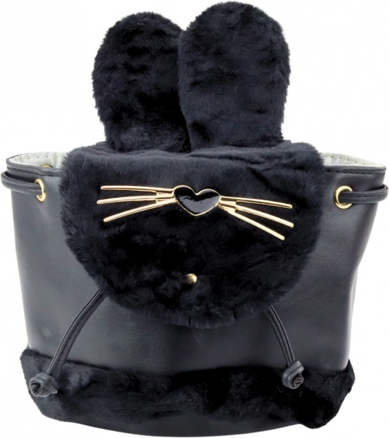 Zaino in peluche per bambini nero con tracolla regolabile