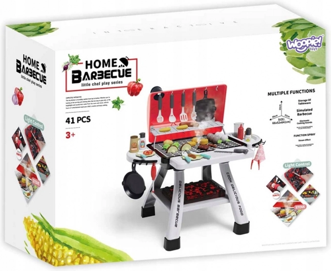 Woopie Barbecue da giardino per bambini interattivo con LED ed effetto vapore, set XL 41 pezzi