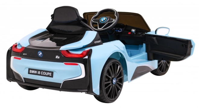 BMW I8 Lift Auto a Batteria Blu + telecomando + avvio lento + cinture a 3 punti + MP3 USB + LED