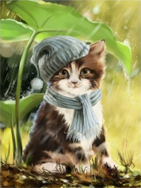 Pittura diamantata Gattino con cappello e sciarpa