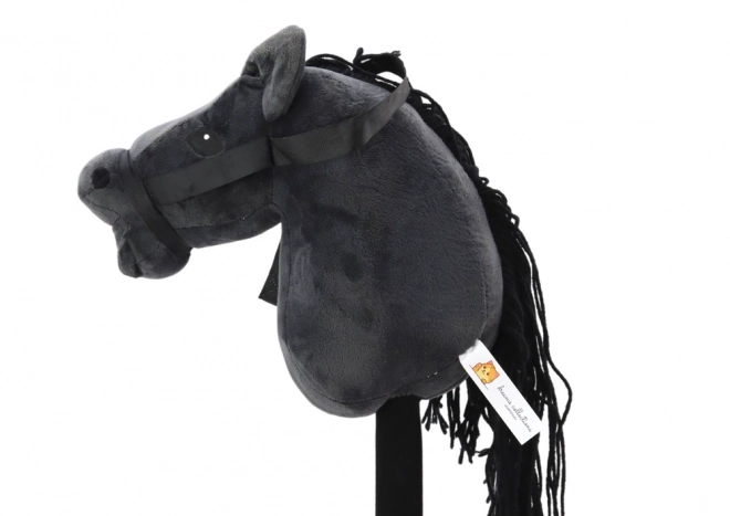 Cavallo di pezza a bastone Hobby Horse nero a criniera lunga con suoni