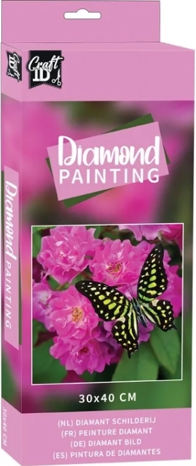 Pittura Diamante con Farfalla su Rododendro 30x40cm