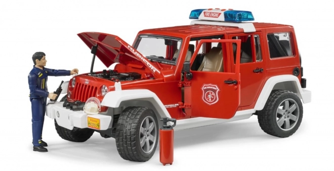 Jeep antincendio rosso con pompiere e accessori