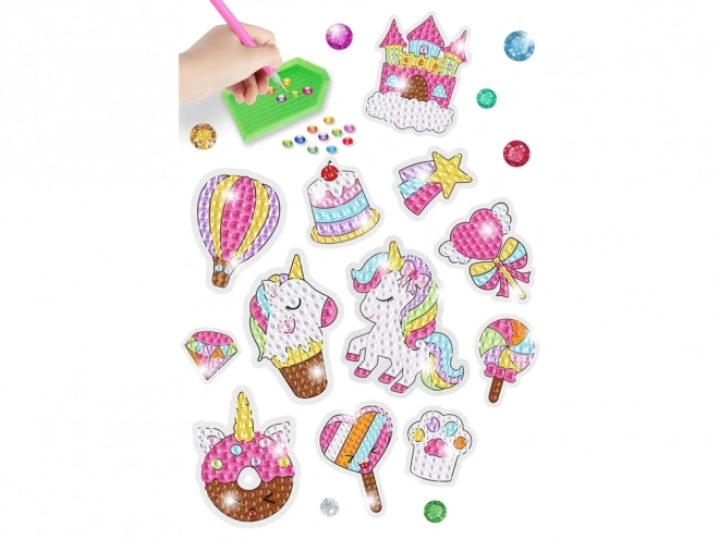 Set di Adesivi a Diamante Unicorno Dolci Mosaico