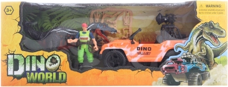 Set con dinosauro con fuoristrada e personaggi