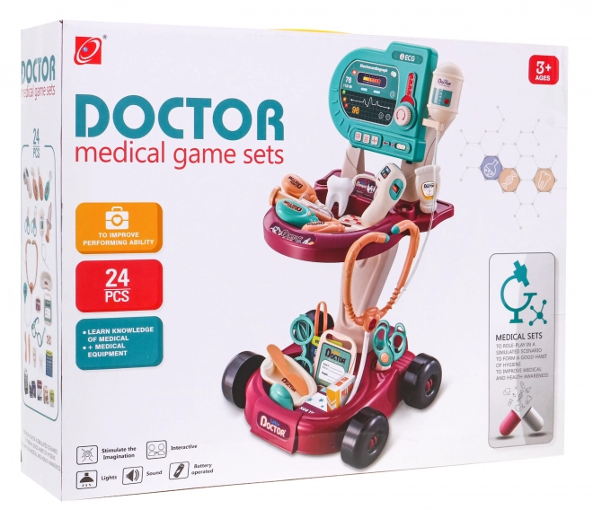 Set medico per bambini 3+ Carrello e pannello ECG 24 pezzi