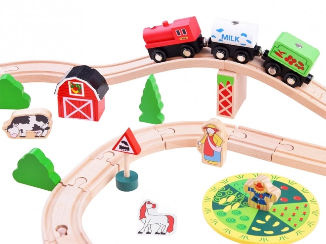 Trenino in legno a batteria con fattoria e figurine