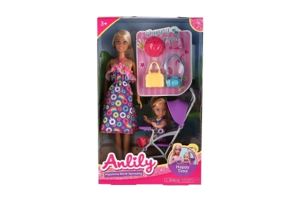 Panenka Anlily 30 cm con bambina e passeggino con accessori