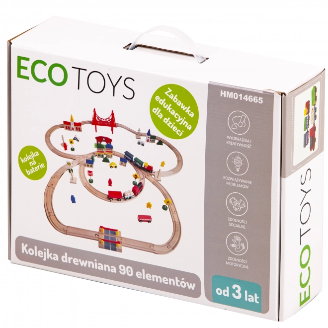 Trenino a batteria in legno con 90 elementi Ecotoys