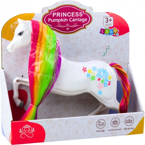 Cavallo delle fiabe bianco con criniera arcobaleno