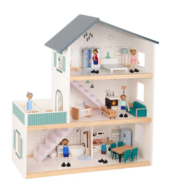 Grande casa delle bambole in legno di Tooky Toy con figure FSC