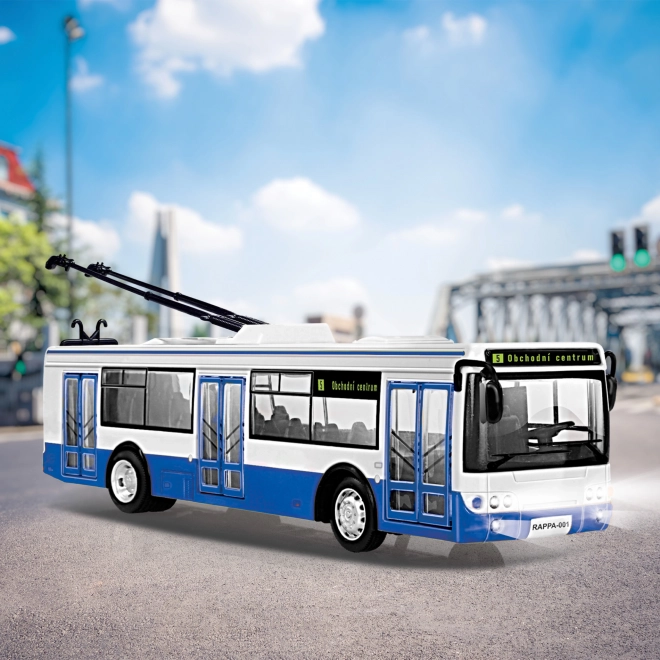 Trolleybus con annuncio fermate in ceco 28 cm blu