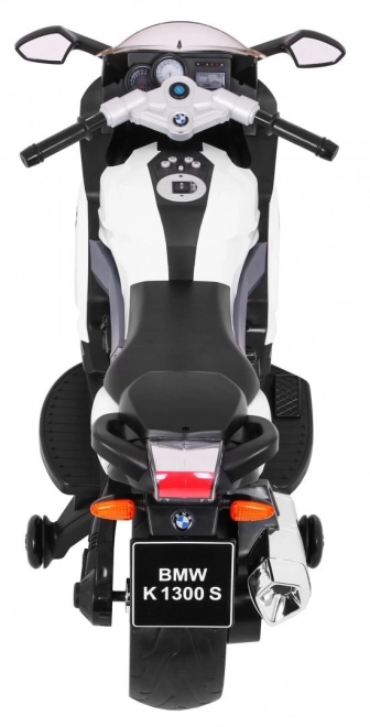 BMW K1300S Motocicletta per Bambini a batteria bianca + ruote ausiliarie + suoni Luci + partenza lenta