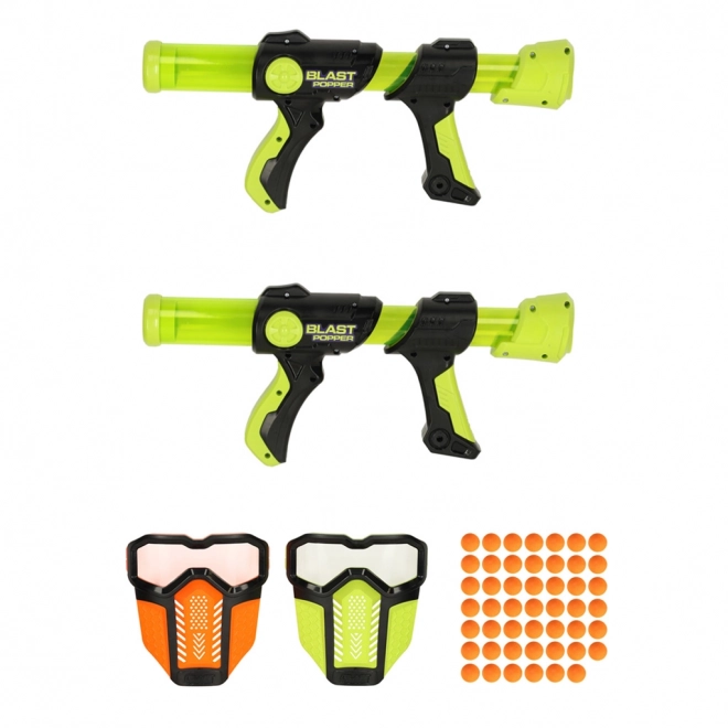 Set pistola spara palline in schiuma x2 con maschere protettive x2