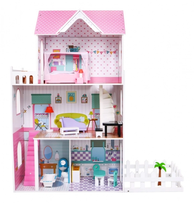 Casa delle bambole in legno Rosa per bambini 3+ con arredi e mobili