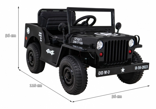 Auto militare retrò per bambini nero + trazione 4x4 + telecomando + 2 portapacchi + avvio lento + MP3 LED