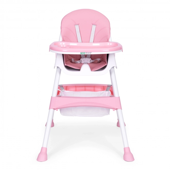 Seggiolone per bambini con vassoio e cestino, cintura a cinque punti ECOTOYS – Rosa