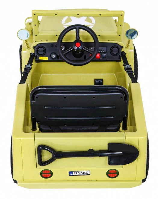 Auto militare retrò per bambini beige + trazione 4x4 + telecomando + 2 portabagagli + avvio lento + MP3 LED