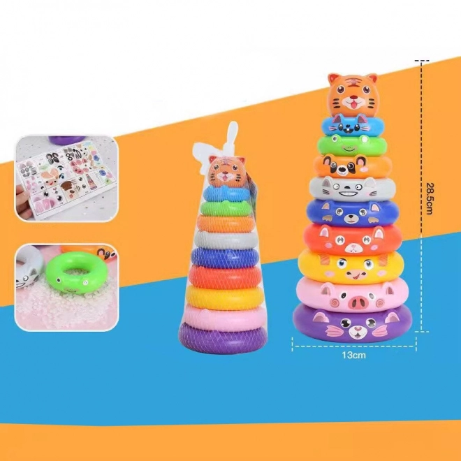 Piramide colorata con anelli e adesivi animali Tigre