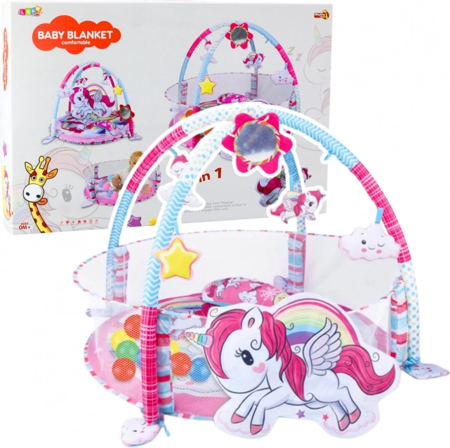 Tappeto da gioco educativo 3 in 1 per neonati con unicorno rosa