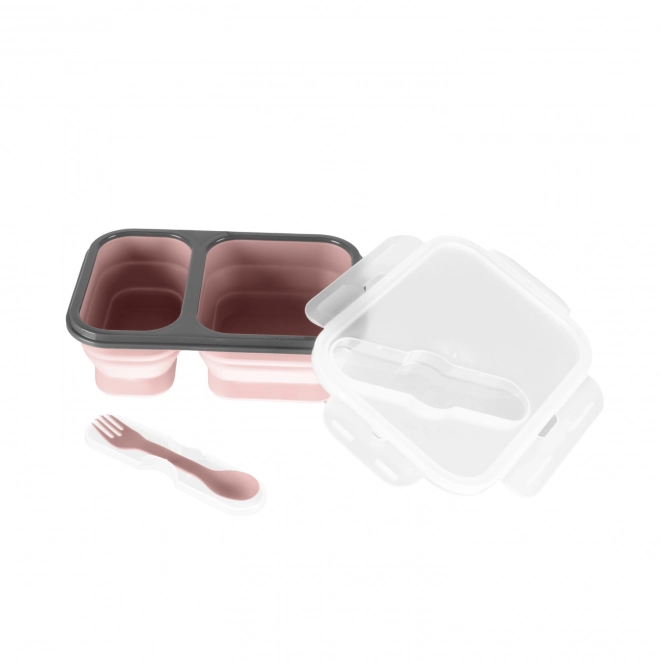 Scatola porta pranzo in silicone con posate Old Pink grande