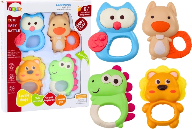 Set di sonaglietti Animaletti da mordere Pastello colorato 4 pezzi