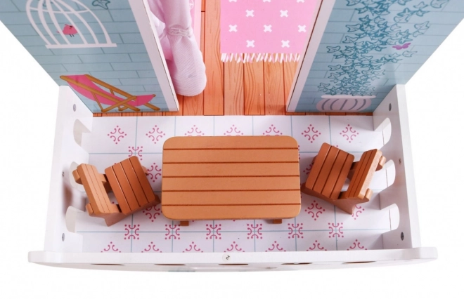 Casa delle bambole in legno Rosa per bambini 3+ con arredi e mobili