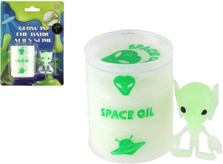 Slime luminoso con alieno in barile 6 cm