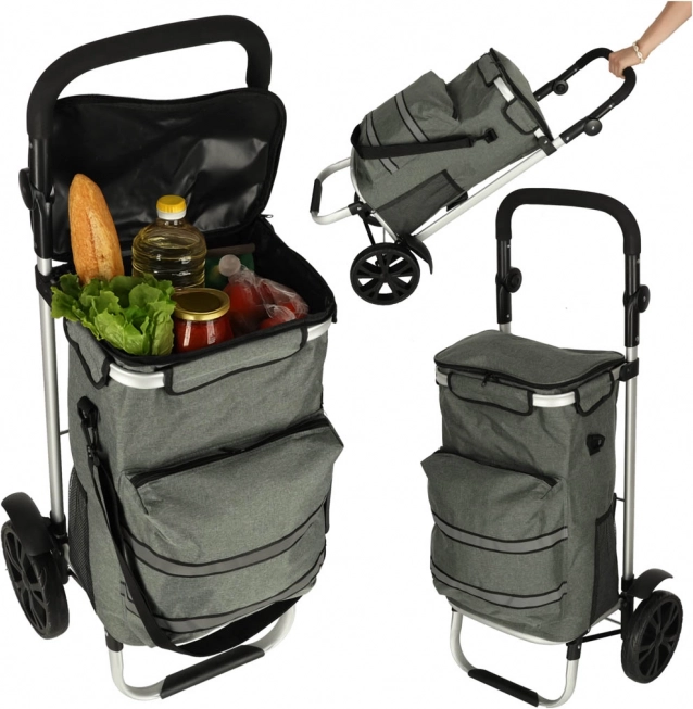 Carrello della spesa grigio su ruote