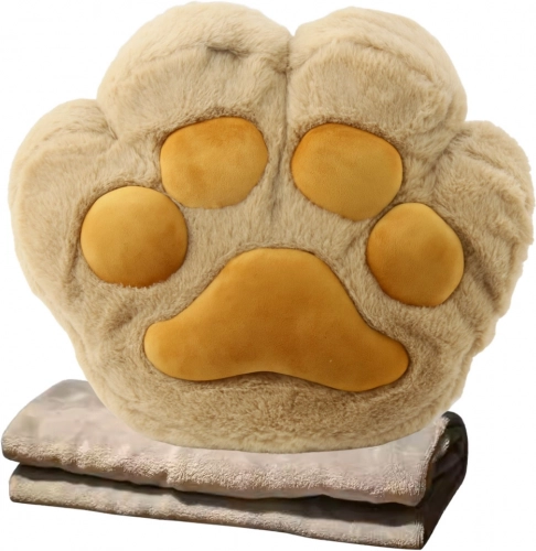 Cuscino peluche con tasca per le mani e coperta, beige 40 cm