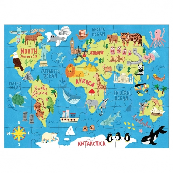 Puzzle Mappa del Mondo in Sacchetto di Stoffa Mudpuppy