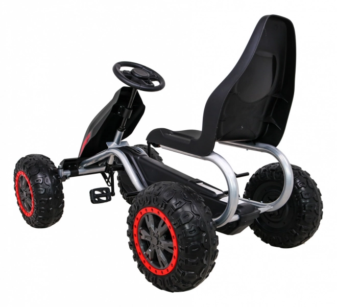 Grande kart a pedali forte per bambini nero + capacità di carico 100 kg + ruote in EVA + freno a mano + sedile sportivo