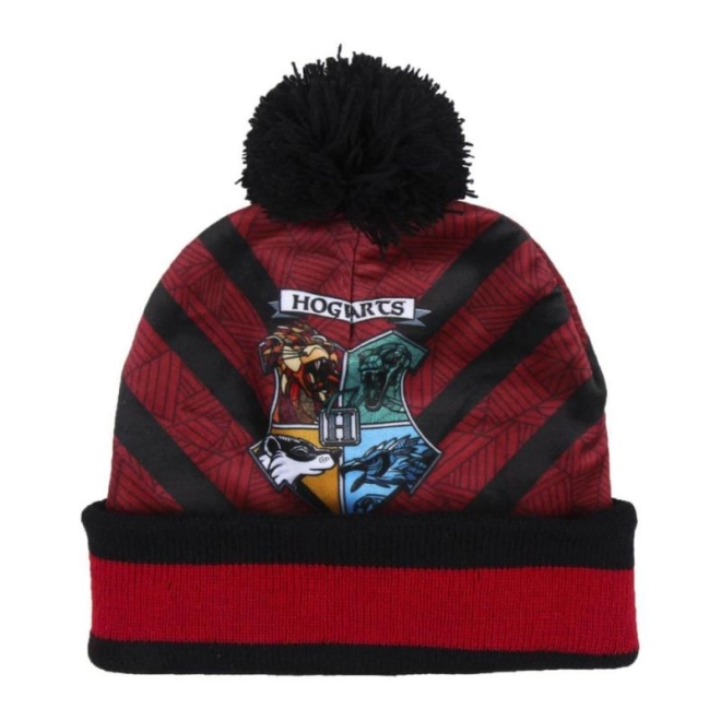 Berretto caldo con pompon e stemma di Hogwarts