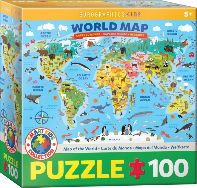 Puzzle Mappa Illustrata del Mondo 100 Pezzi