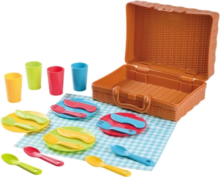 Cestino da picnic con set di stoviglie per bambini, 22 pezzi
