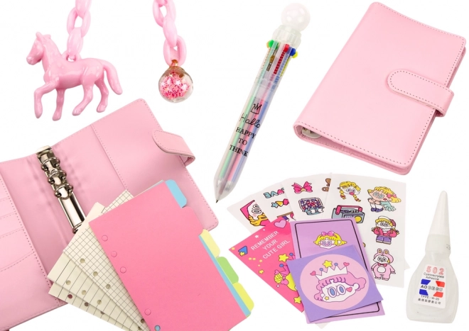 Blocco Note Con Accessori Pelle Rosa