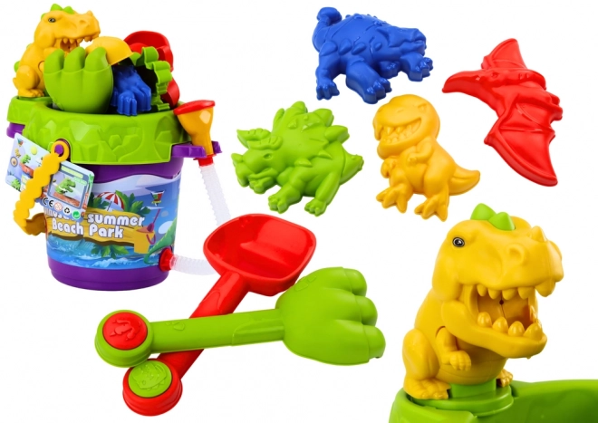 Set giochi sabbia con secchio doccia, annaffiatoio e formine dinosauri