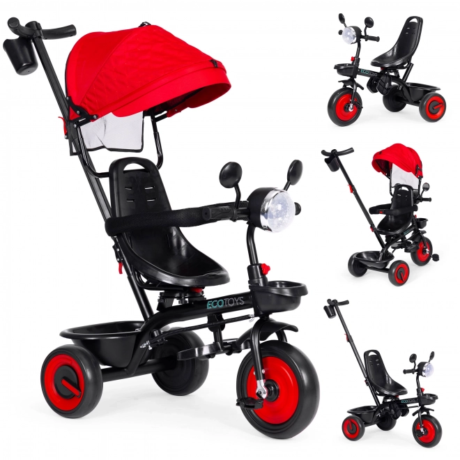 Triciclo 3-in-1 con sedile girevole e cappottina rossa di ECOTOYS