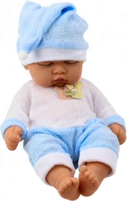 Bambola Bambino Addormentato in Pigiama Blu con Cappellino